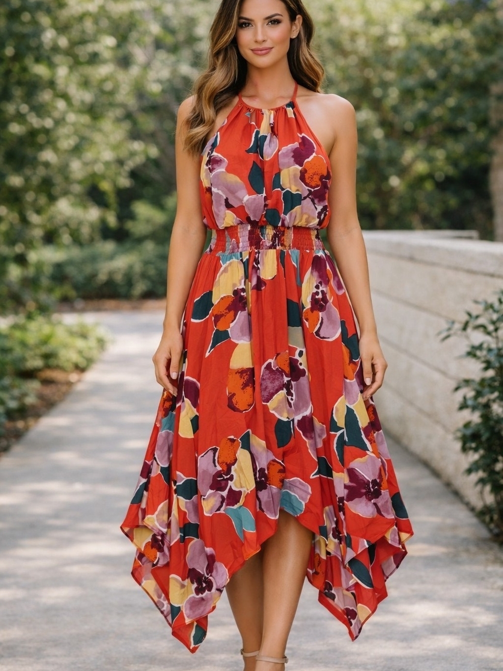 Maurices NWT Floral Handkerchief Midi Dress Medium Smocked Waist Boho